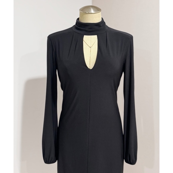 WHBM Women's Black Keyhole Mock Neck Long Sleeve Midi Dress Size 2 - Picture 5 of 8